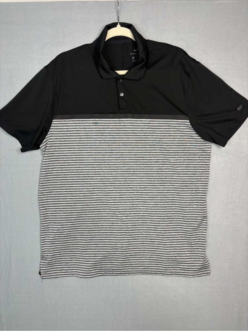 Nike Men’s Dri-Fit Stripe Block Vapor Golf Polo Shirt Black Grey Large